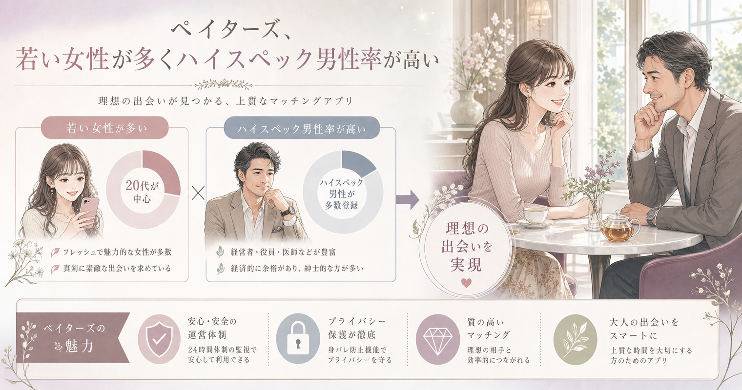 第4位:ペイターズ、若い女性が多くハイスペック男性率が高い