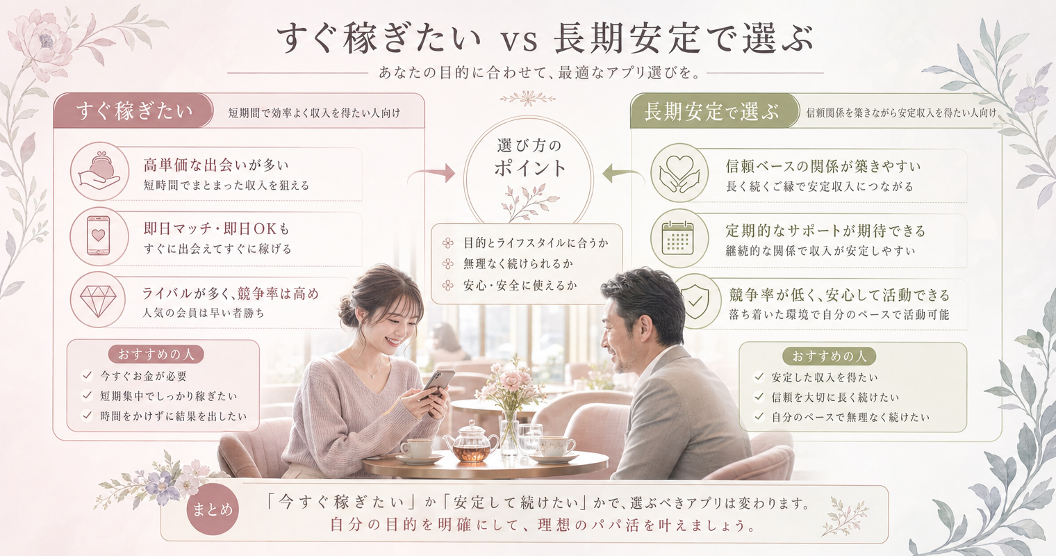 すぐ稼ぎたい vs 長期安定で選ぶ